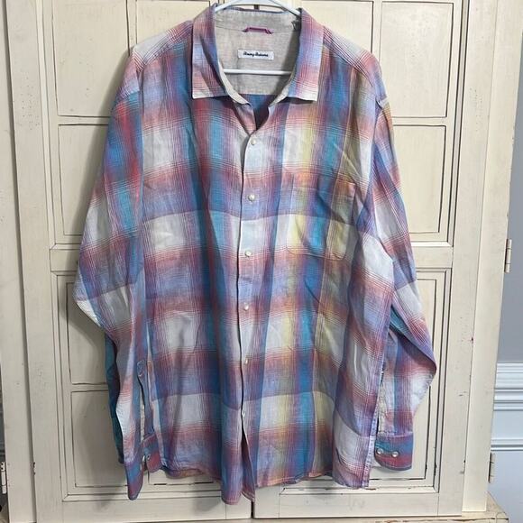Tommy Bahama mens size XXL plaid linen shirt top - Picture 1 of 3